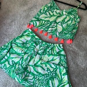Lilly Pulitzer Green Tasseled Two-Piece Skort Set